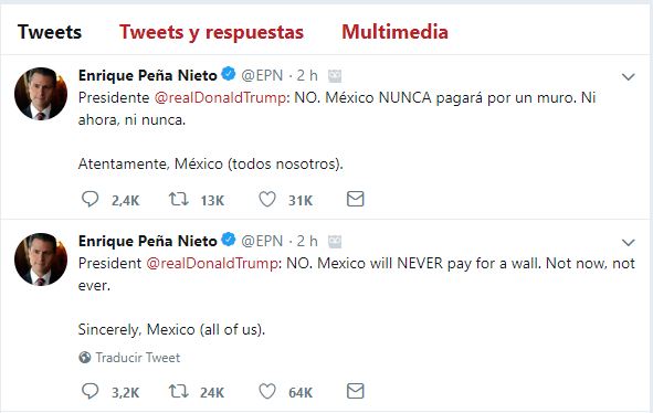 Mexico will NEVER pay for a wall. Not now, not ever: EPN
